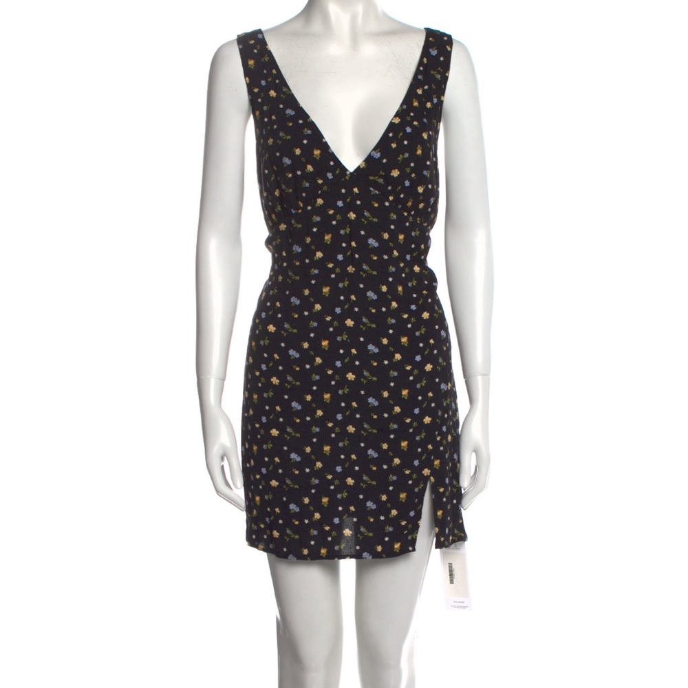 Reformation Black Floral Wrap Mini Dress